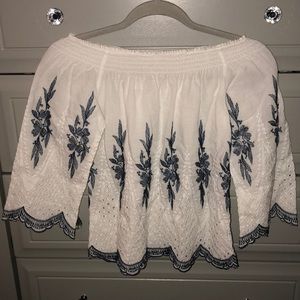 Off-Shoulder Navy Embroidered Top